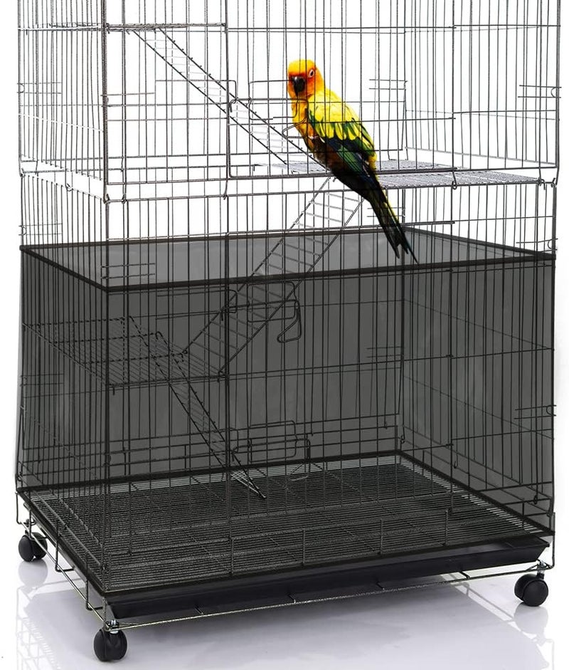 SIMENA Bird Cage Seed Catcher, Skirt for Bird Cage, Nylon Mesh Bird Cage Liners for Large Cages, Elastic and Easy Cleaning Bird Cage Cover, Suitable for Most Cage Shapes (Black 59-79 inch) - Image 1